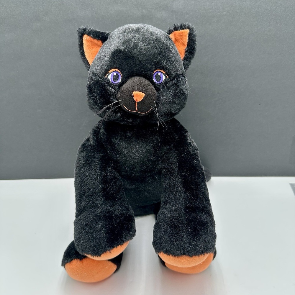 Build-A-Bear Lucky Kitty Black Cat Plush Orange Paws Purple Eyes 2013 Halloween